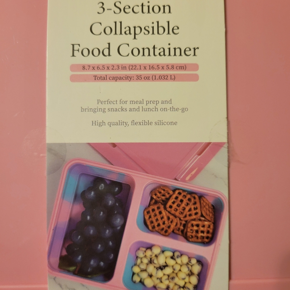 NWT Alta 3 Section Collapsible Silicone Food Container Bento Lunch Box B…